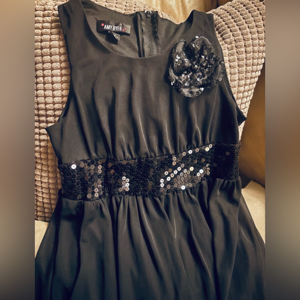 Amy Byer Black Sequin Formal Girl SIZE 12 Halter Dress